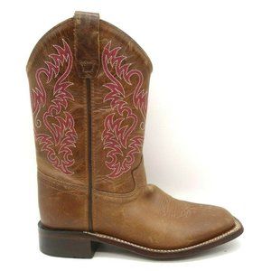 Tin Star Brown Leather Square Toe Pull On Cowboy Western Boots Kids 3 D